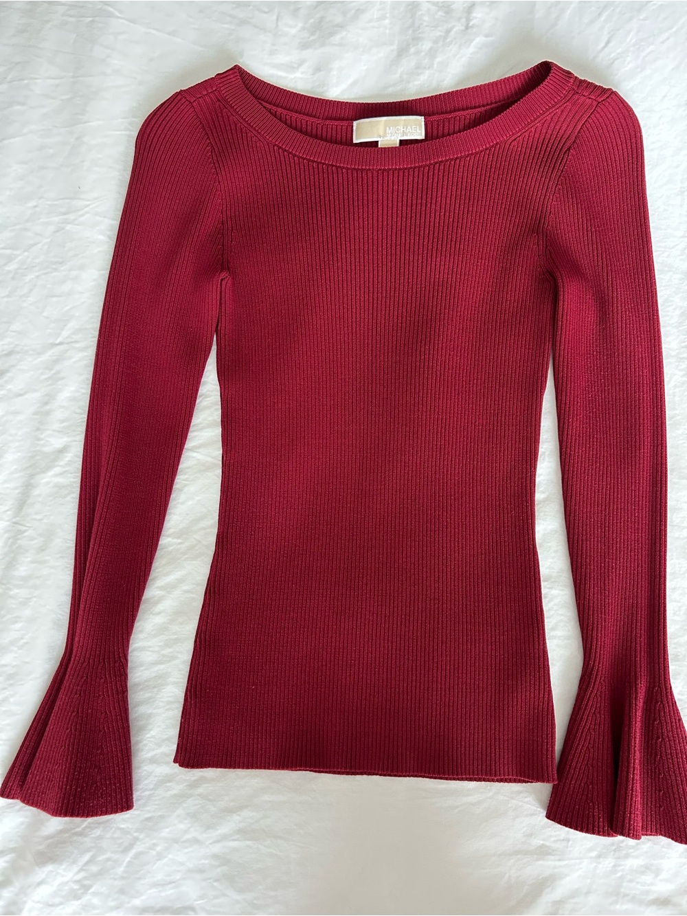 Michael Kors Ribbed Long-Sleeve Top in Red
